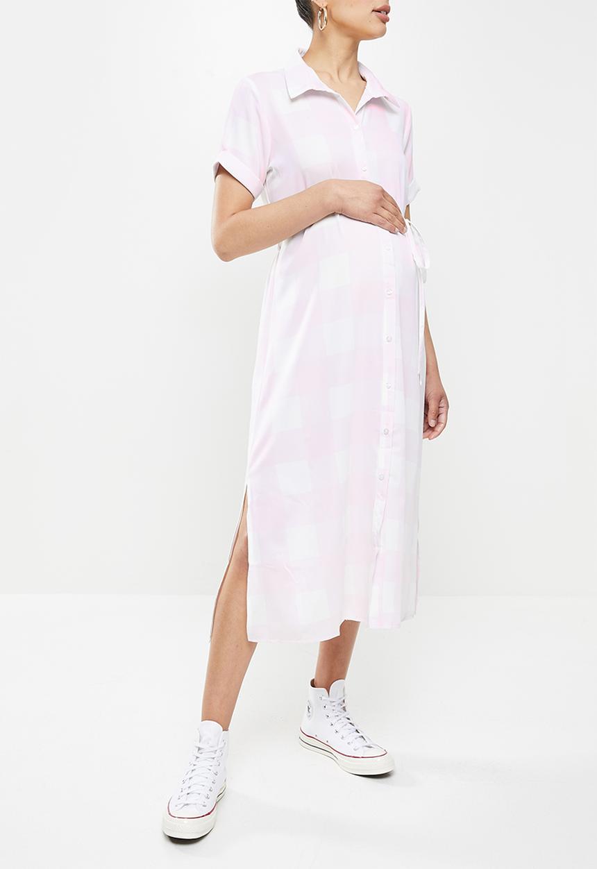 Glamorous - Maternity side split shirt dress - lilac & white 