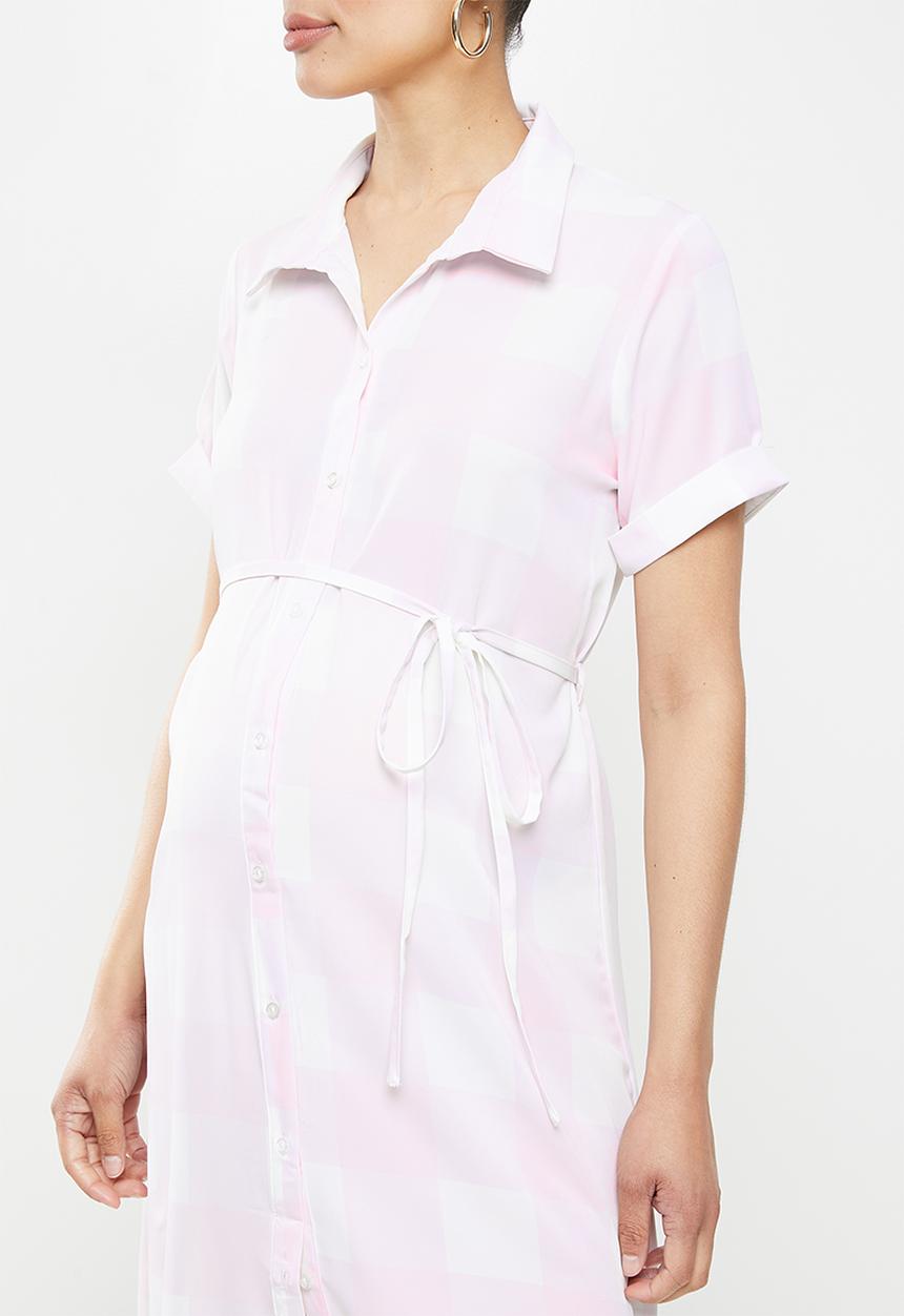 Glamorous - Maternity side split shirt dress - lilac & white 