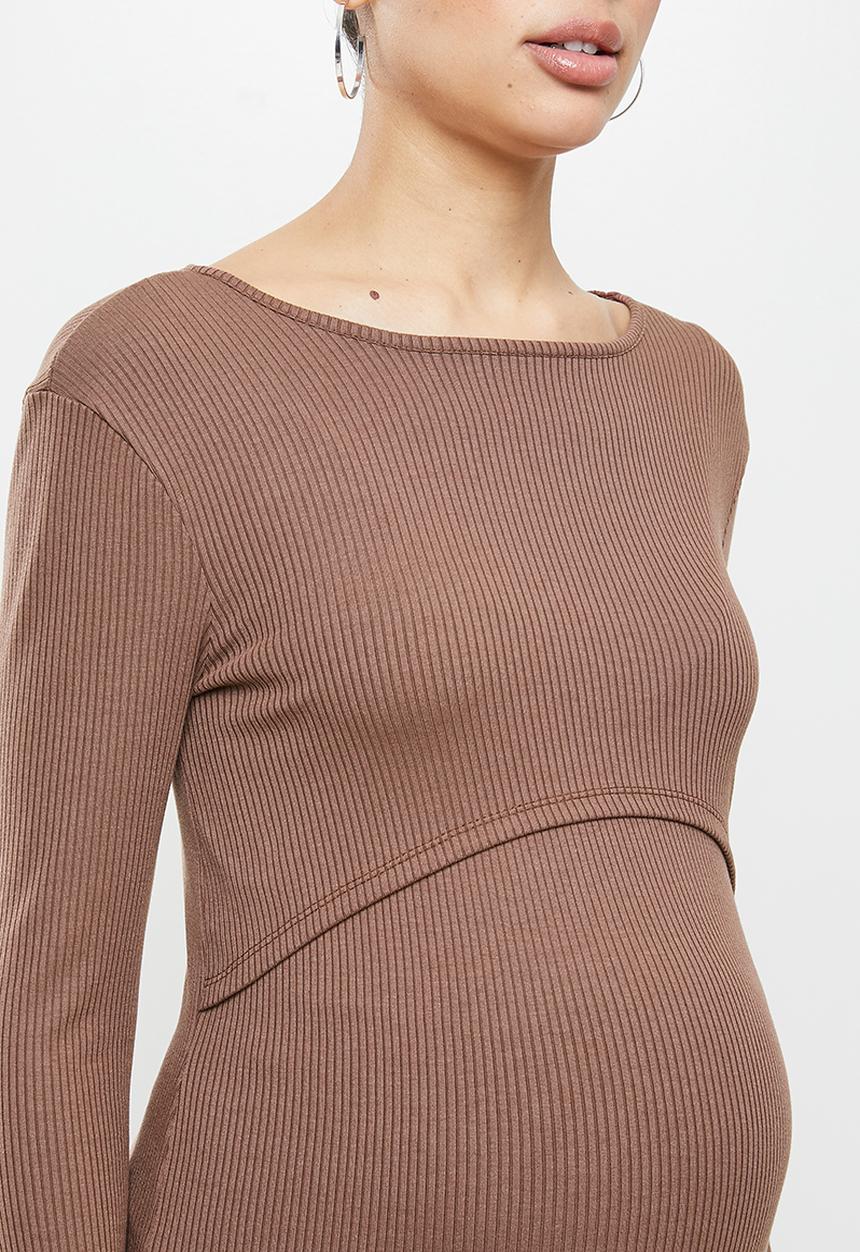 Superbalist - Long sleeve rib nursing top - brown