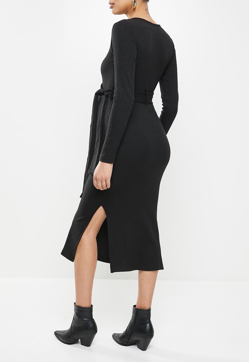 Missguided - Maternity split side belted midi dress - black
