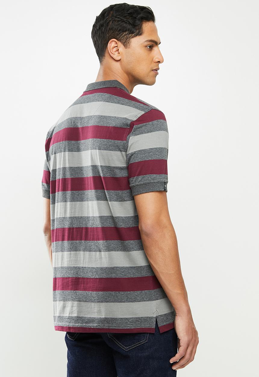 JEEP - Graham short sleeve yd multi stripe golfer - grey & burgundy 