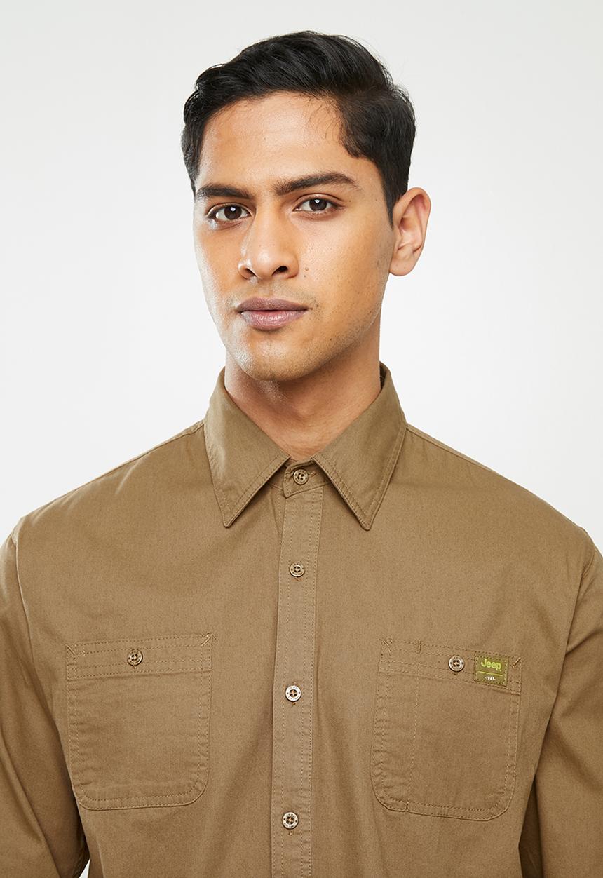 JEEP - Scotty long sleeve hardwearing plain workshirt - camel
