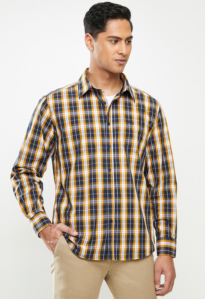 JEEP - Hayes long sleeve yd check shirt - navy & mustard