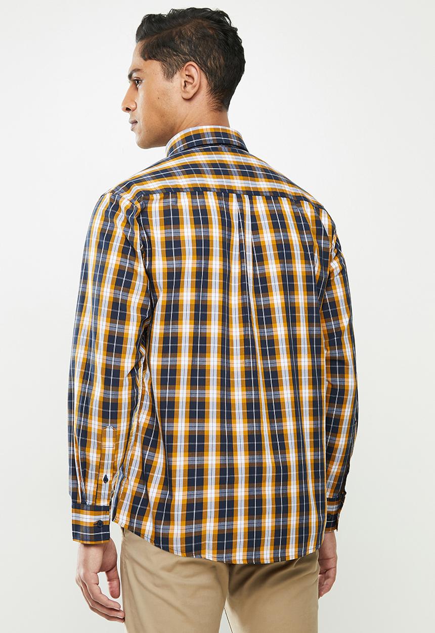 JEEP - Hayes long sleeve yd check shirt - navy & mustard