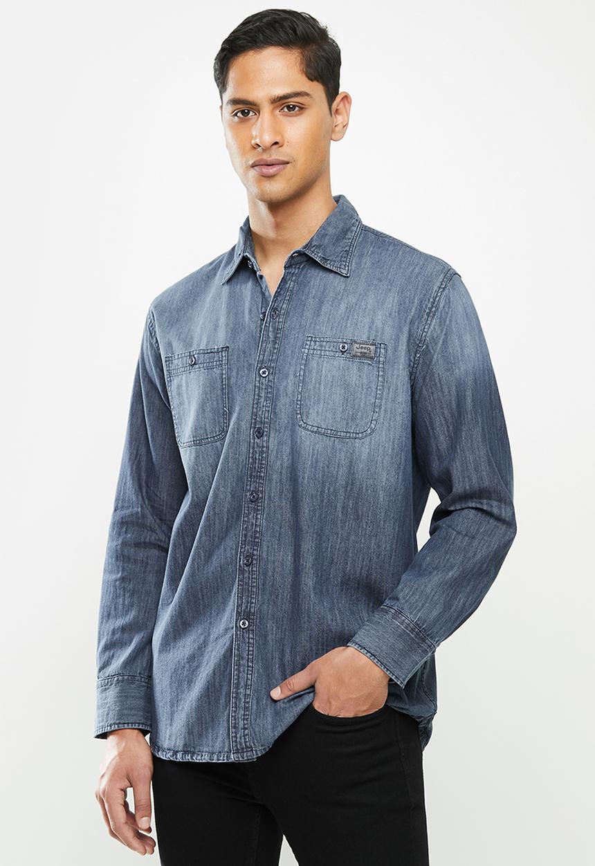 JEEP - Sivy plain long sleeve denim shirt - indigo
