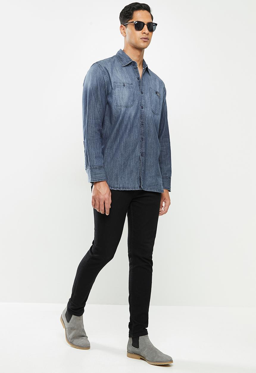 JEEP - Sivy plain long sleeve denim shirt - indigo