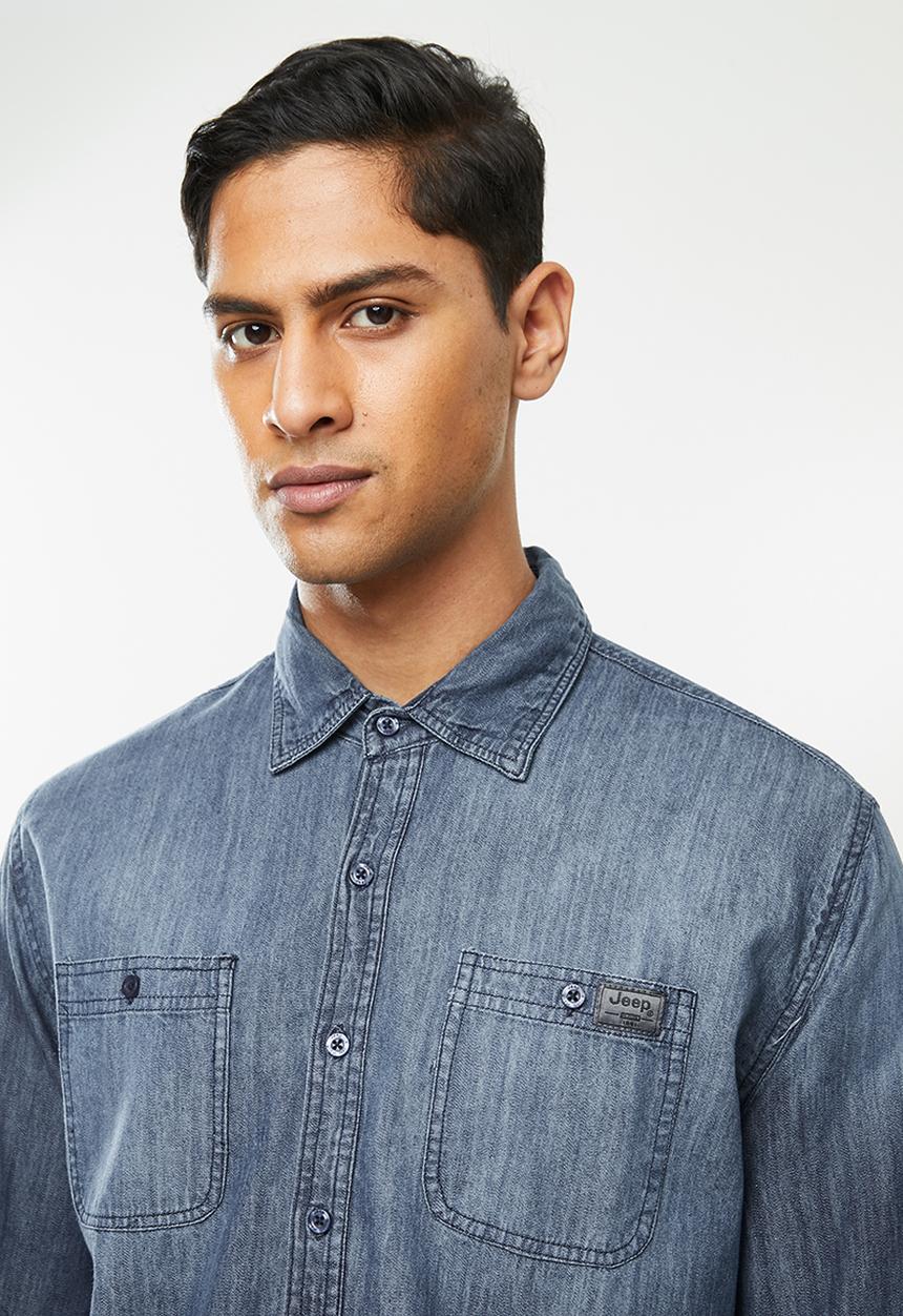 JEEP - Sivy plain long sleeve denim shirt - indigo