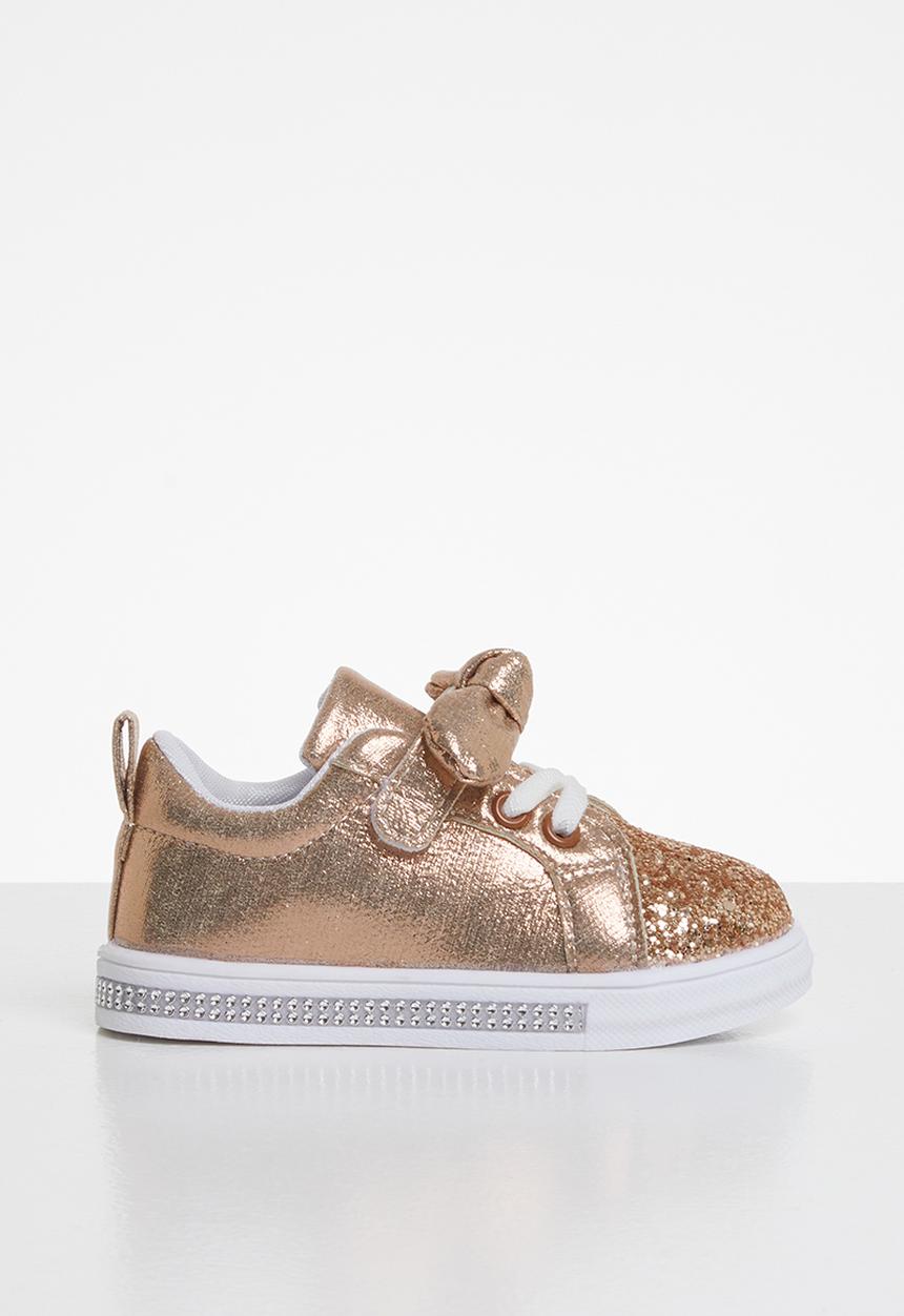 Pop Candy - Girls bow glitter sneakers - rose gold