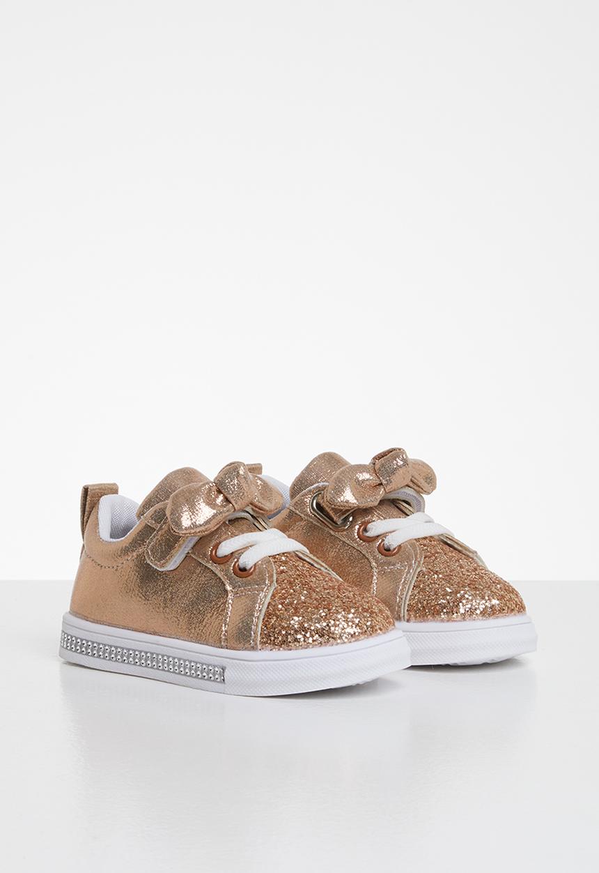 Pop Candy - Girls bow glitter sneakers - rose gold