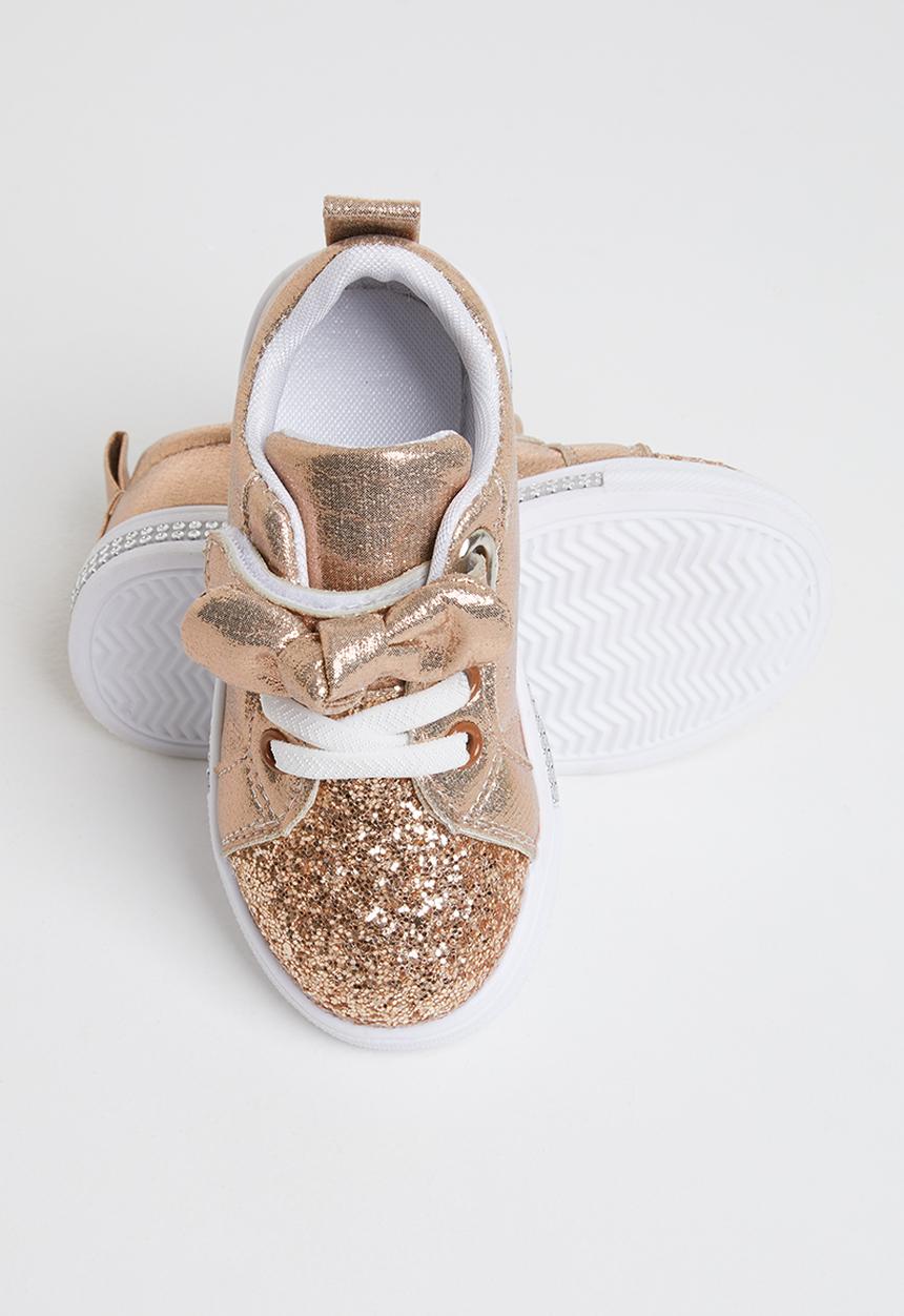Pop Candy - Girls bow glitter sneakers - rose gold