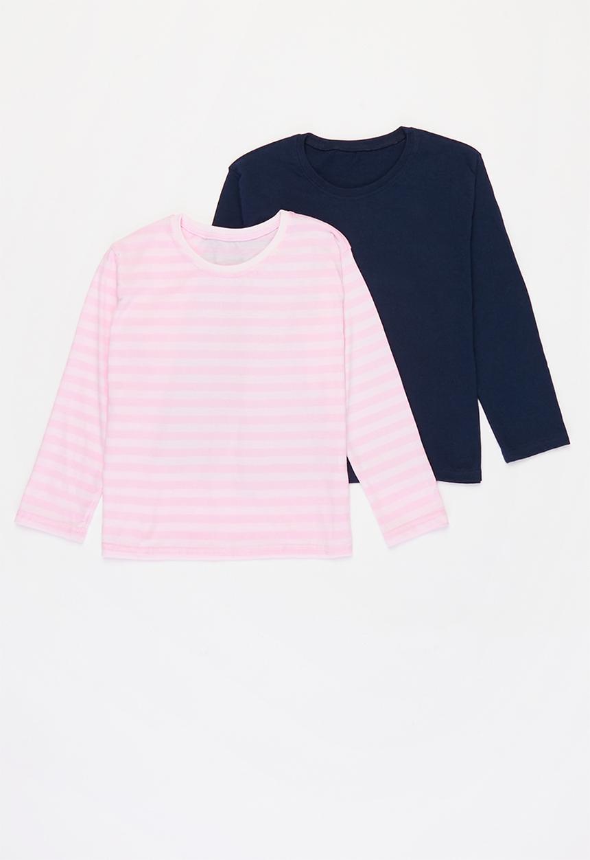 Rebel Republic - Girls 2 pack stripe tees - navy & pink 