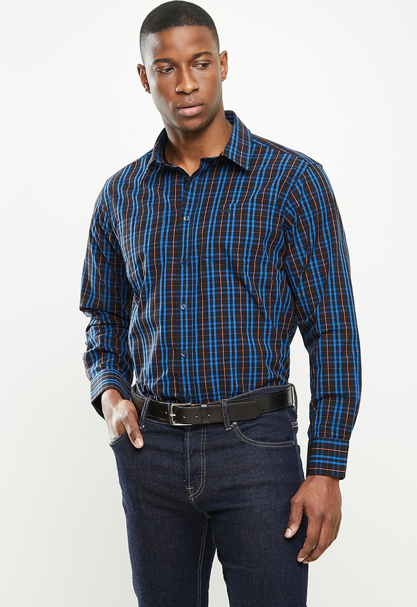 JEEP - Hadley long sleeve yd check shirt - black/olympian