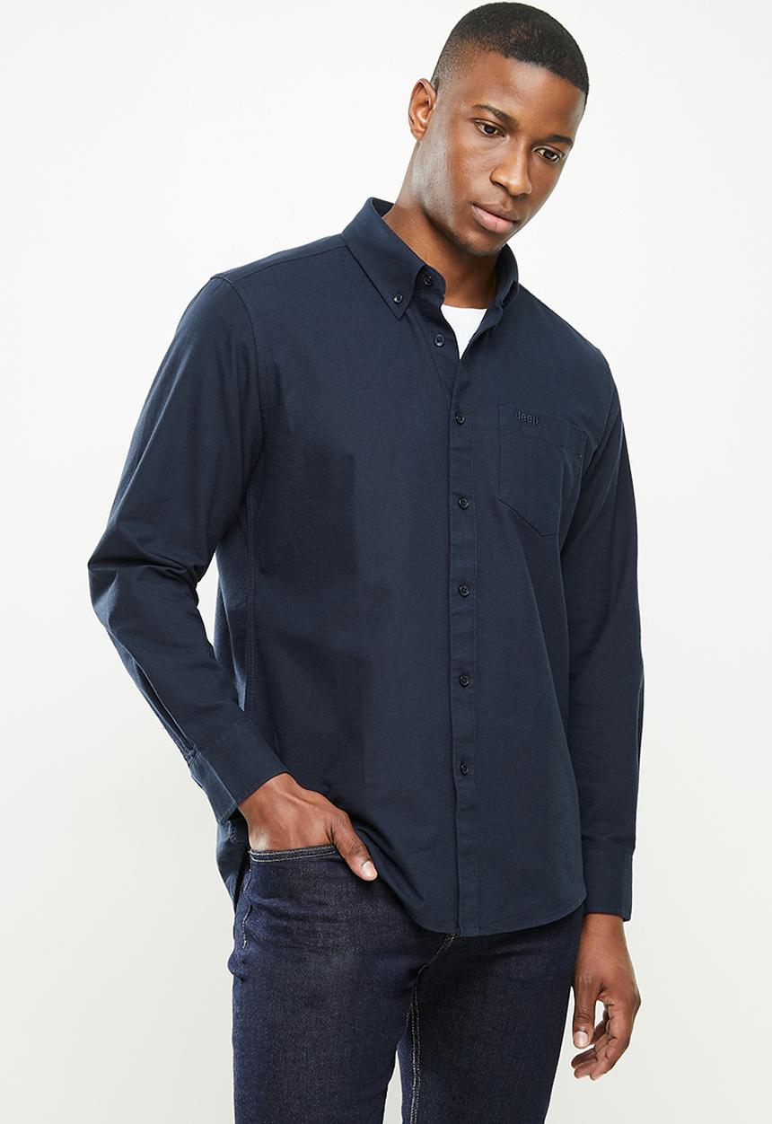 JEEP - Seth plain long sleeve easy iron oxford shirt - navy