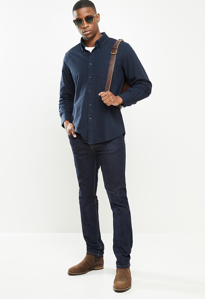 JEEP - Seth plain long sleeve easy iron oxford shirt - navy