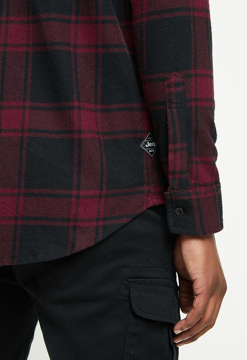 JEEP - Howard long sleeve flannel yd check shirt - burgundy & black 