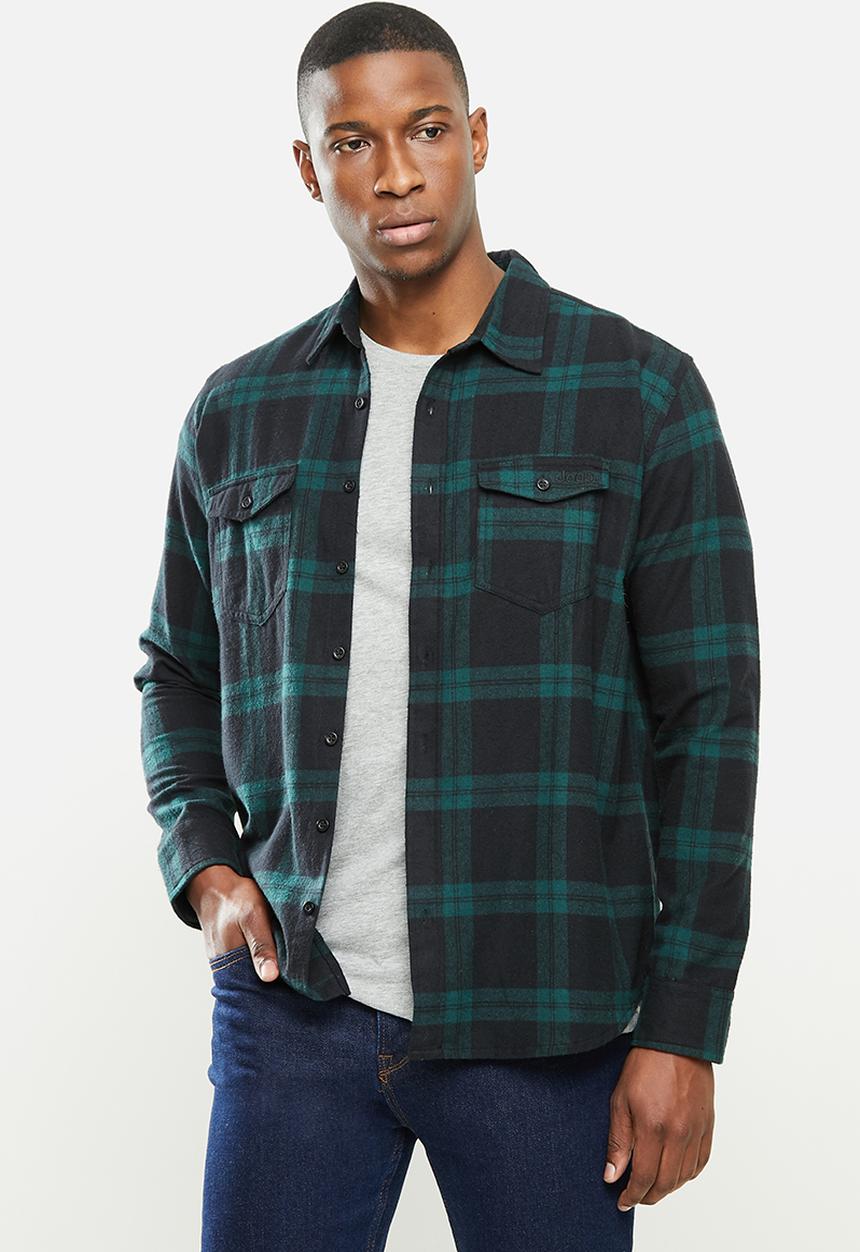 JEEP - Hugh long sleeve flannel yd check shirt - navy & green