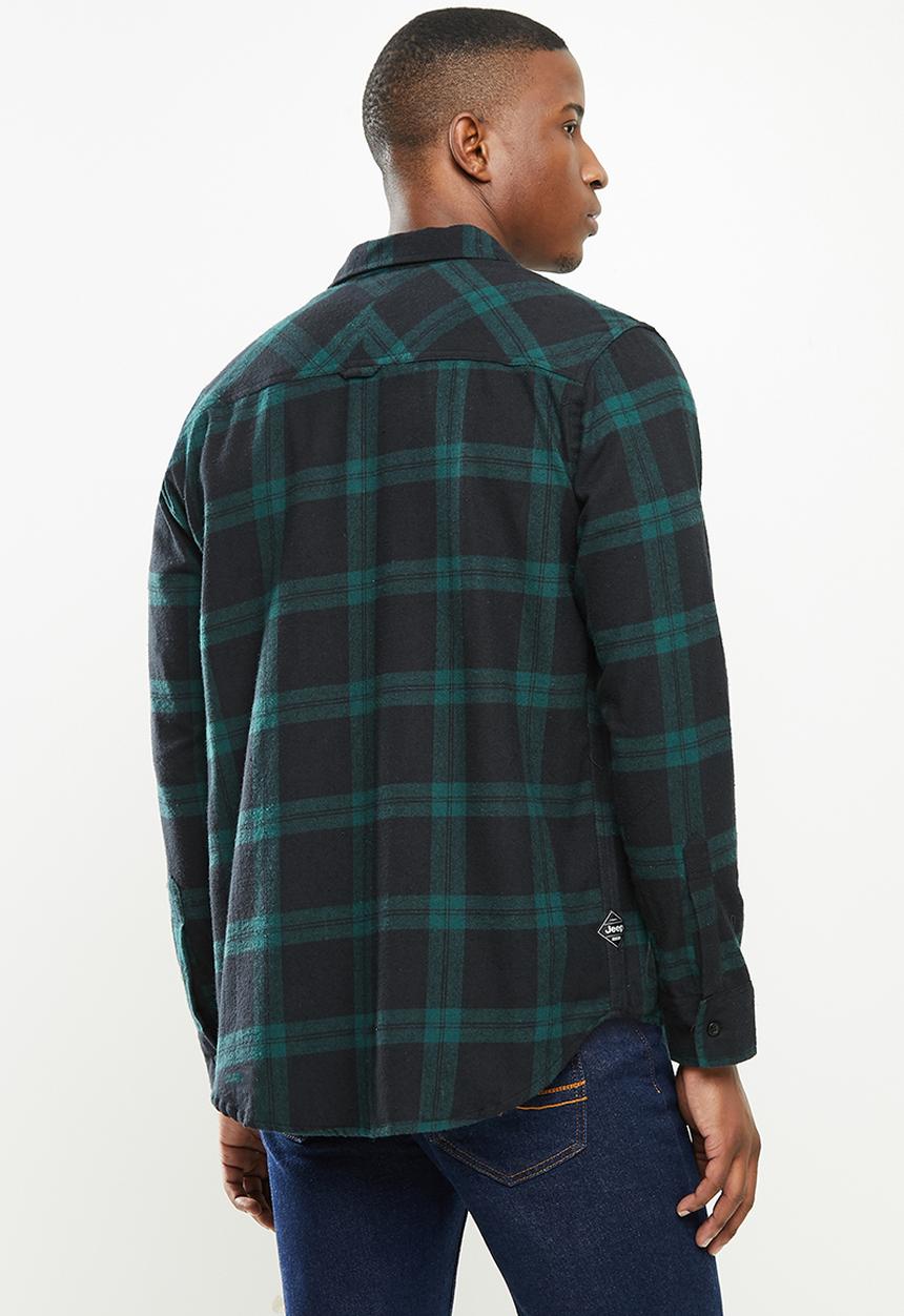 JEEP - Hugh long sleeve flannel yd check shirt - navy & green