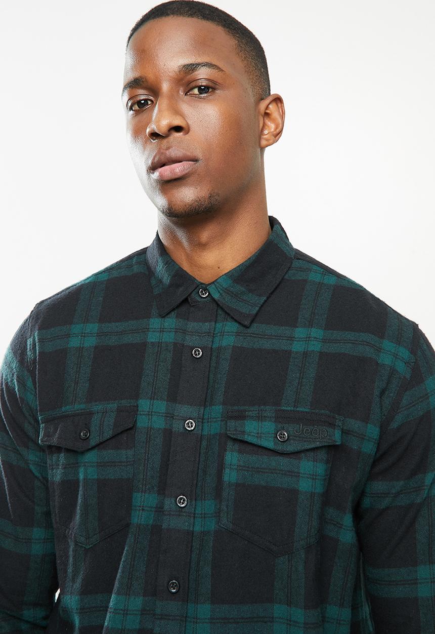 JEEP - Hugh long sleeve flannel yd check shirt - navy & green