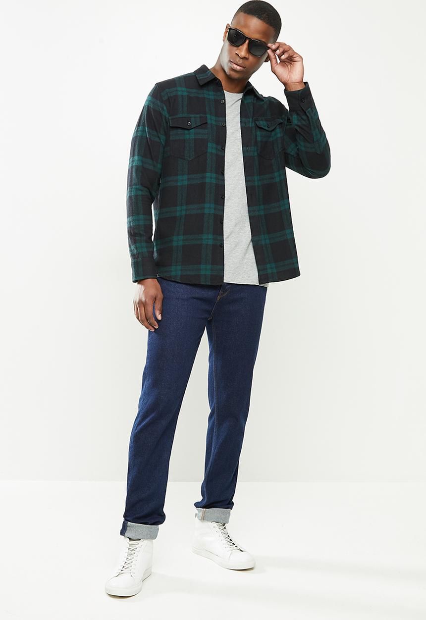 JEEP - Hugh long sleeve flannel yd check shirt - navy & green