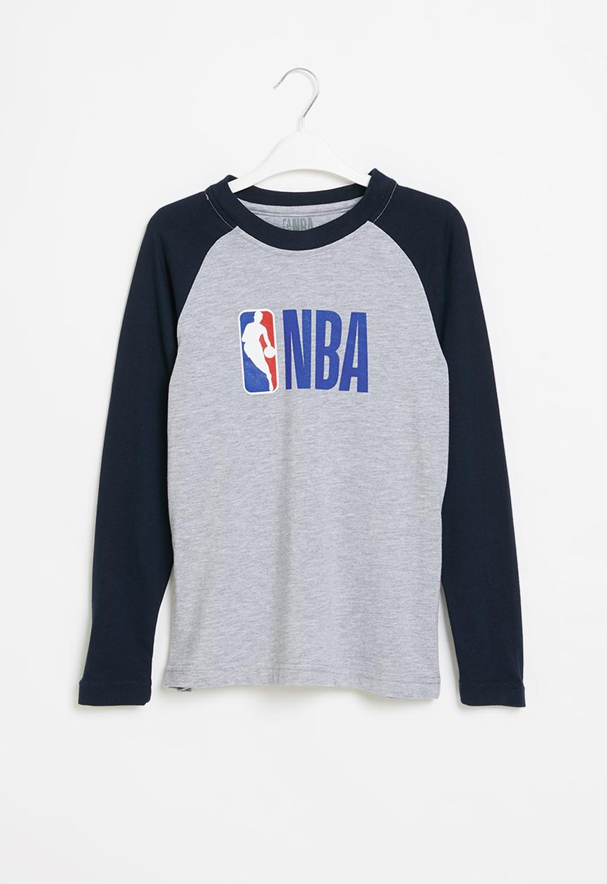 NBA - Nba icon logo long sleeve printed tee - grey & navy
