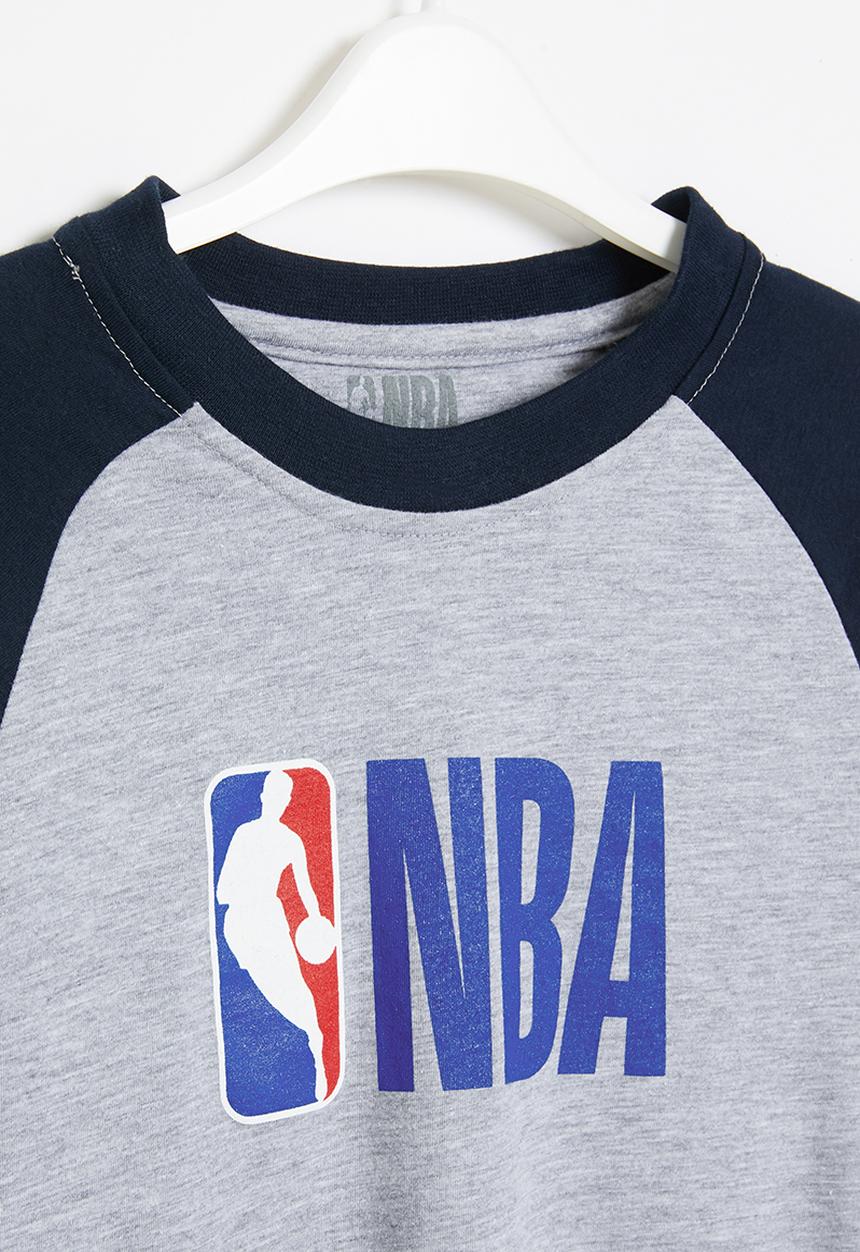NBA - Nba icon logo long sleeve printed tee - grey & navy