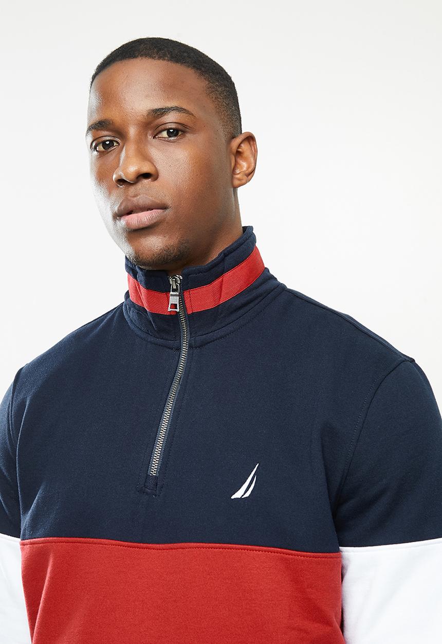 Nautica - Fleece blocked 1/4 zip - navy