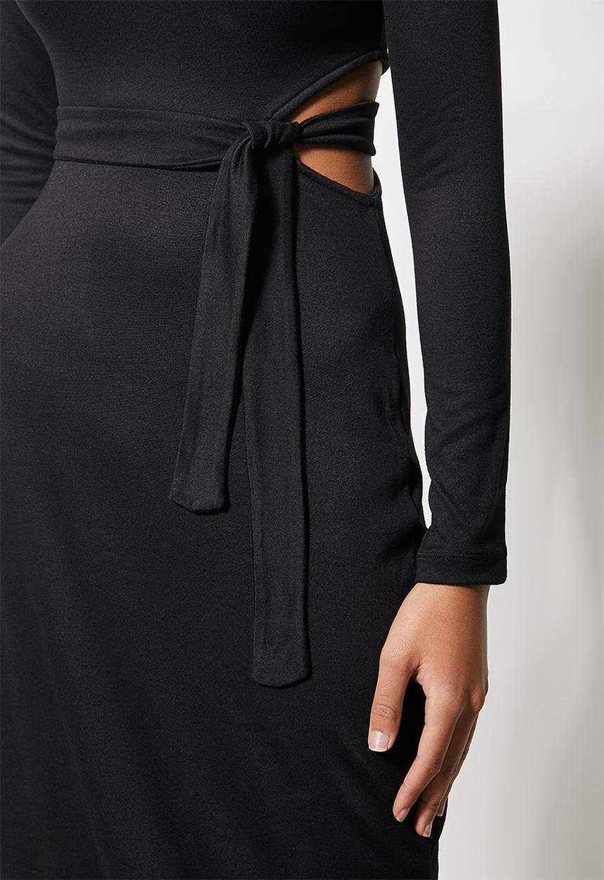 VELVET - Cut out turtle neck midi column dress - black