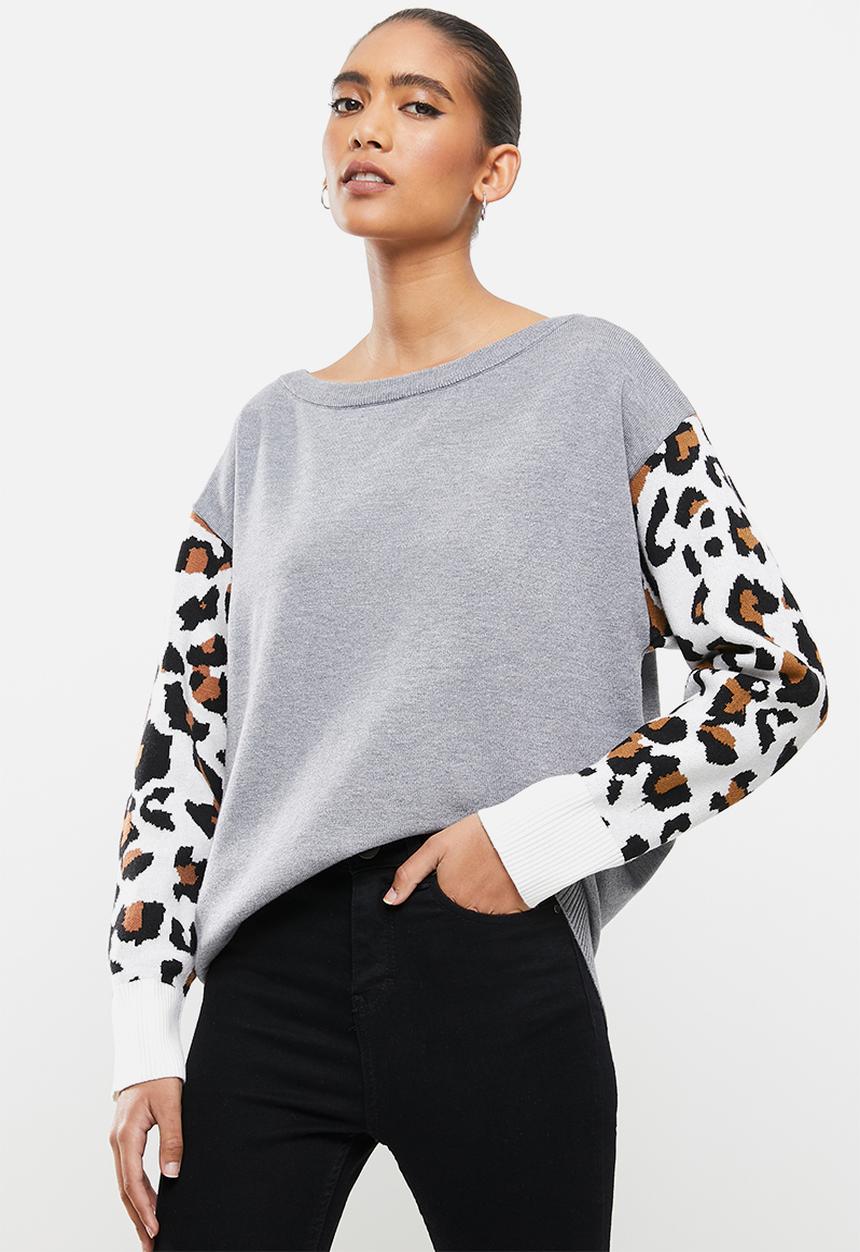 Stella Morgan - Animal print sleeve slouchy jumper - black