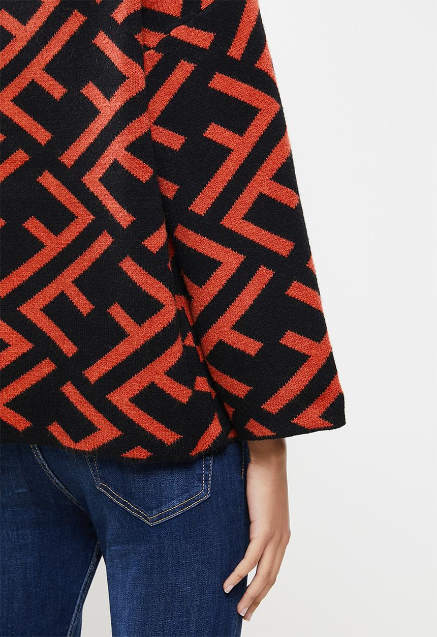 Revenge - Geo print wide sleeve pullover jumper - burnt orange & black 