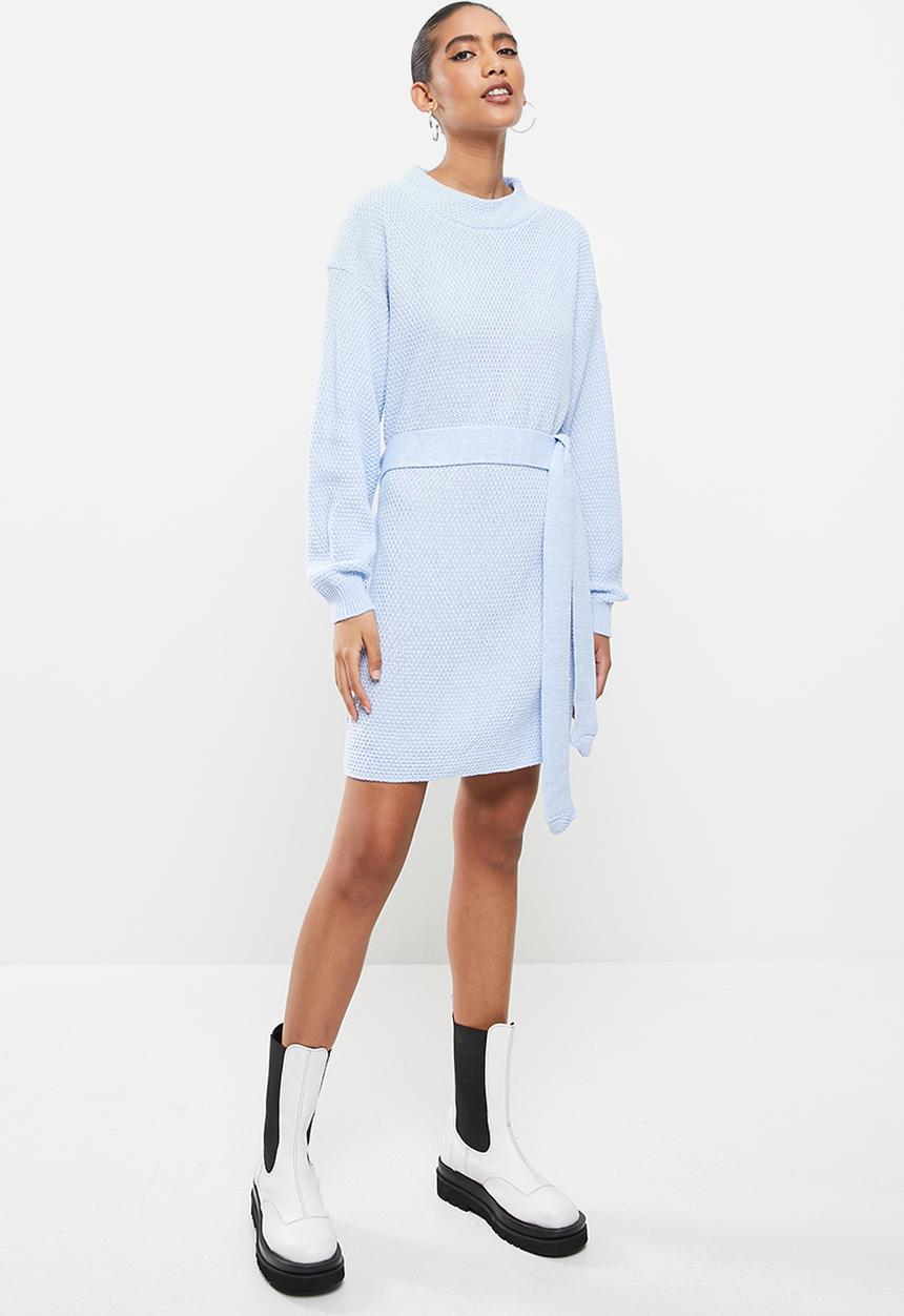 Glamorous - Belted knitted mini dress - light blue