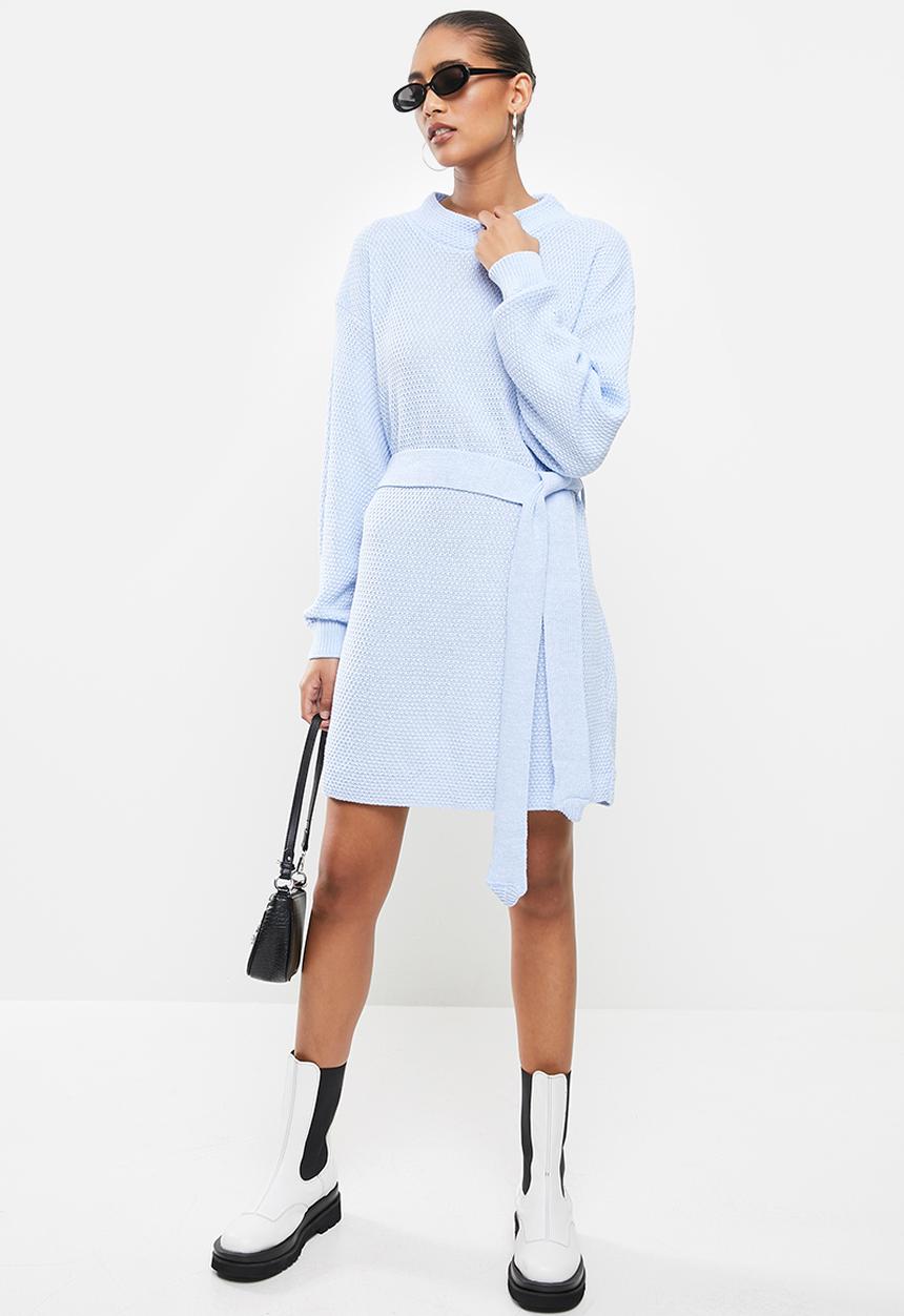 Glamorous - Belted knitted mini dress - light blue
