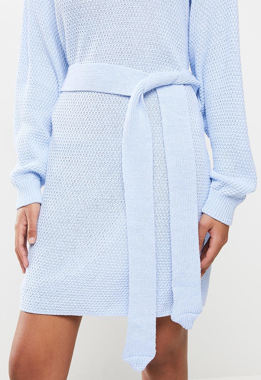Glamorous - Belted knitted mini dress - light blue