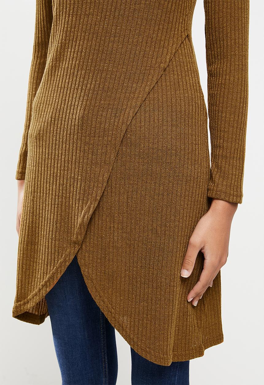 Revenge - Longline wrap front tunic top - mustard