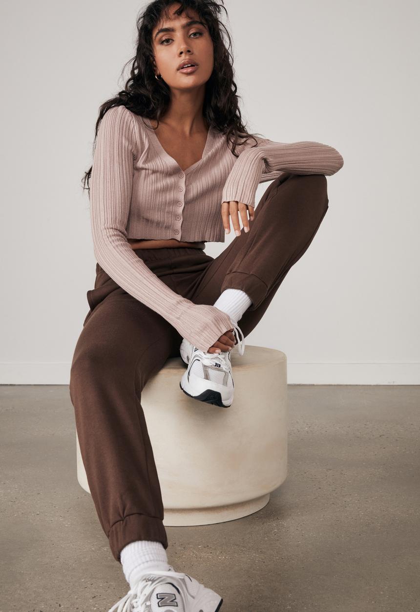 Factorie - Button thru varigated rib cardi - dusty pink