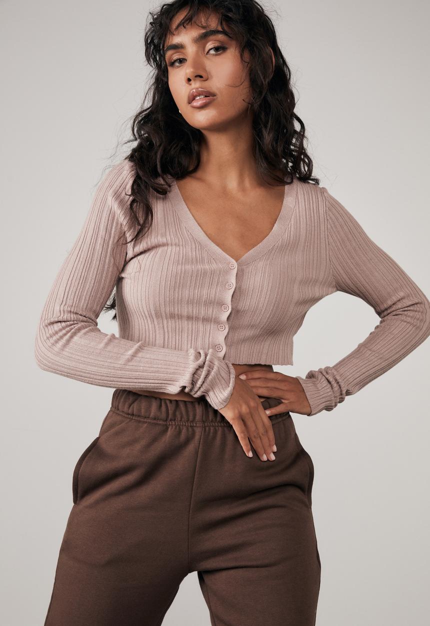Factorie - Button thru varigated rib cardi - dusty pink