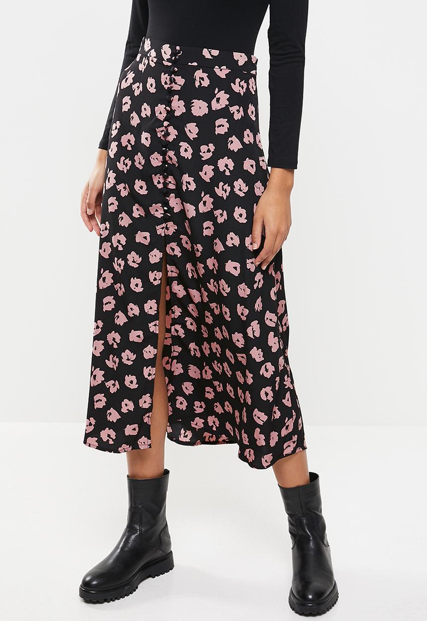 Glamorous - Midi slit skirt - black & pink