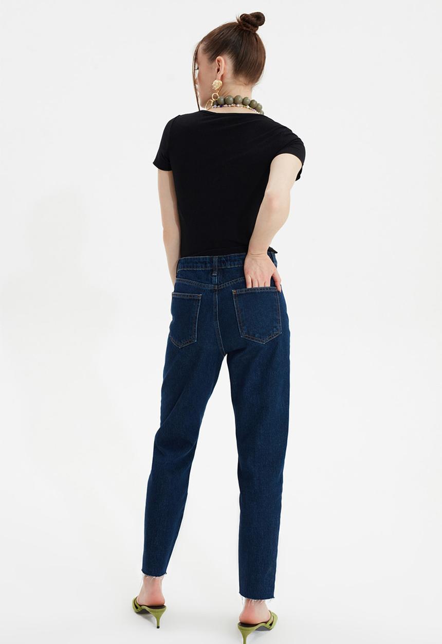 Trendyol - Block wash detailed high waist mom jeans - dark blue