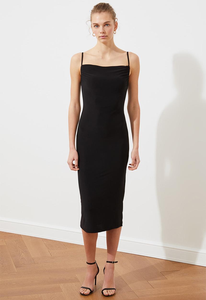 Trendyol - Siyah scarf collar knitted dress - black