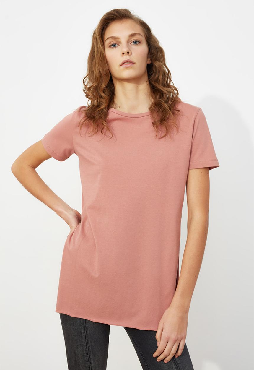 Trendyol - Asymmetric boyfriend knitted T-shirt - pink