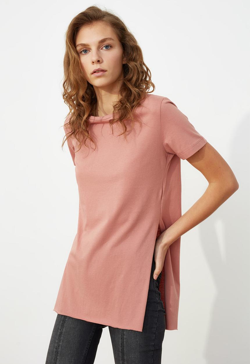 Trendyol - Asymmetric boyfriend knitted T-shirt - pink