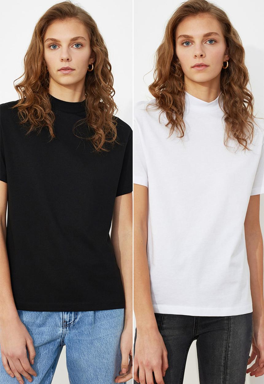 Trendyol - Crew neck 2-pack basic t-shirt - white/black