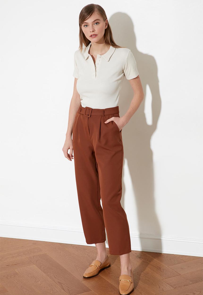 Trendyol - Button detailed corded knit blouse - beige