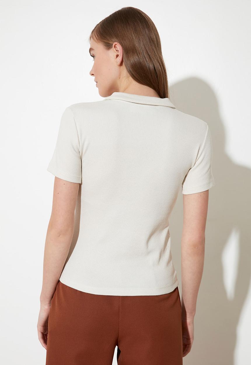 Trendyol - Button detailed corded knit blouse - beige