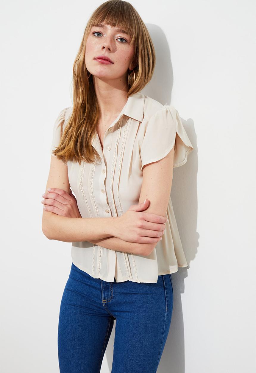 Trendyol - Lace detailed shirt - beige
