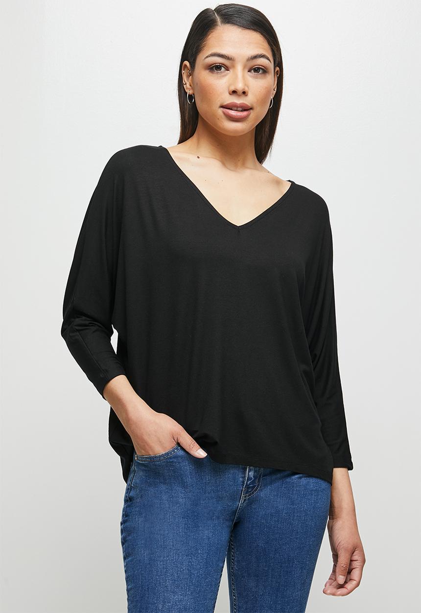 edit - Conscious v-neck dolman boxy tee - black