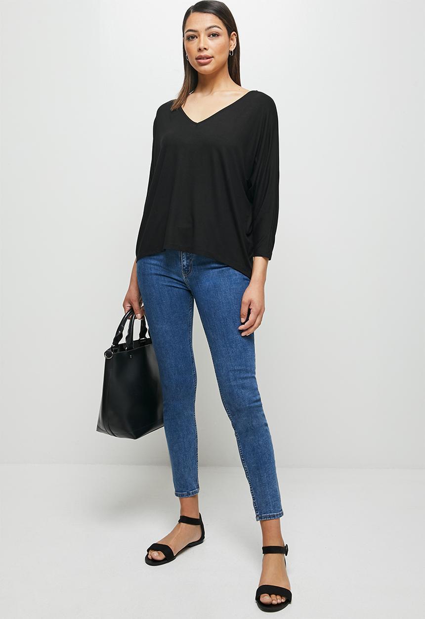 edit - Conscious v-neck dolman boxy tee - black