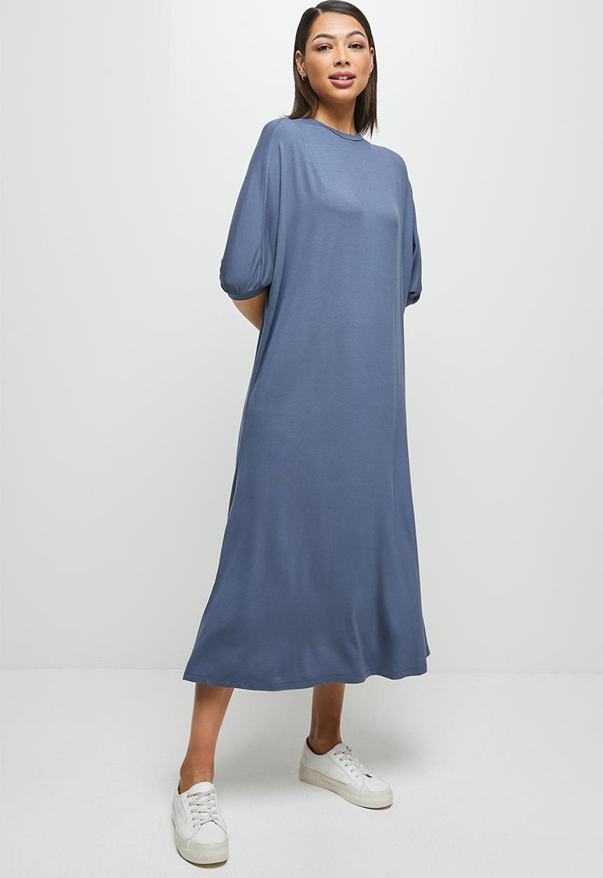 edit - Conscious elbow sleeve swing midi - blue