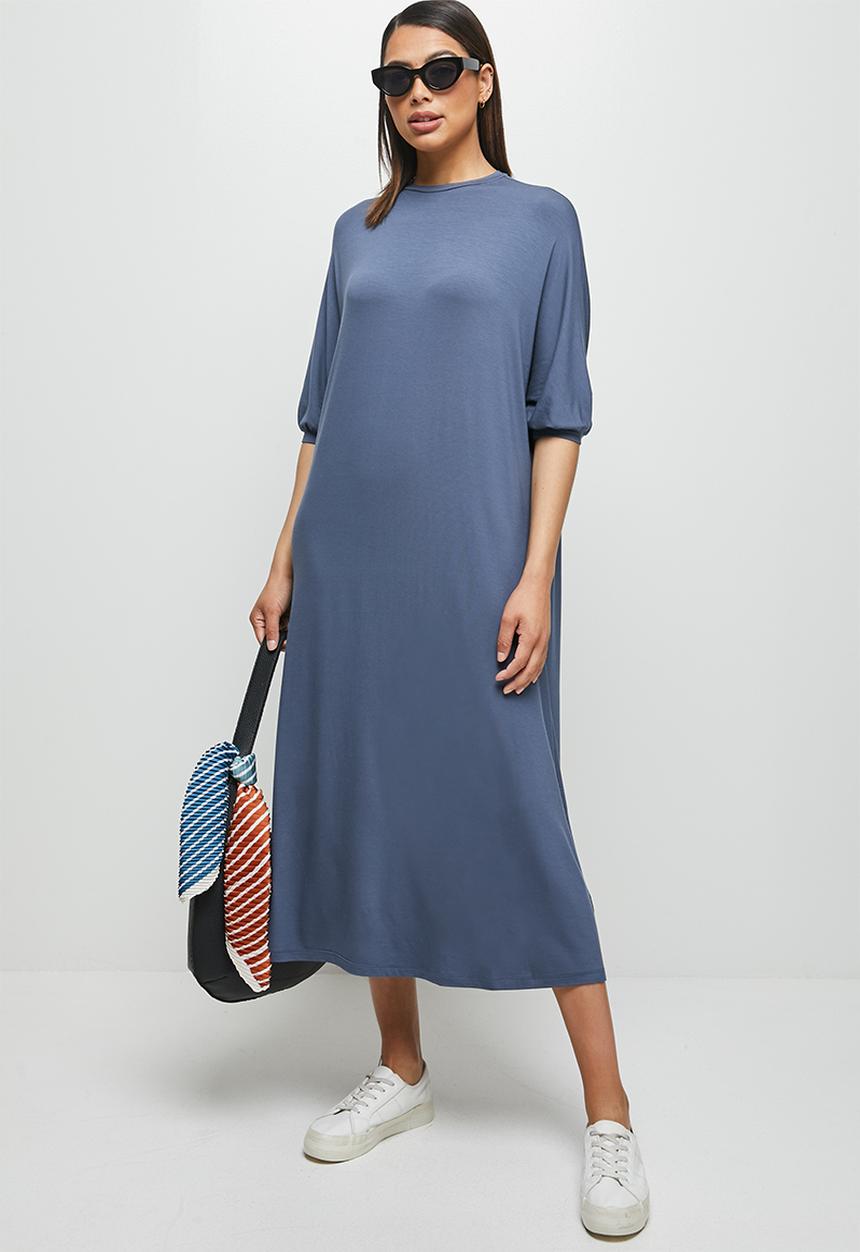 edit - Conscious elbow sleeve swing midi - blue