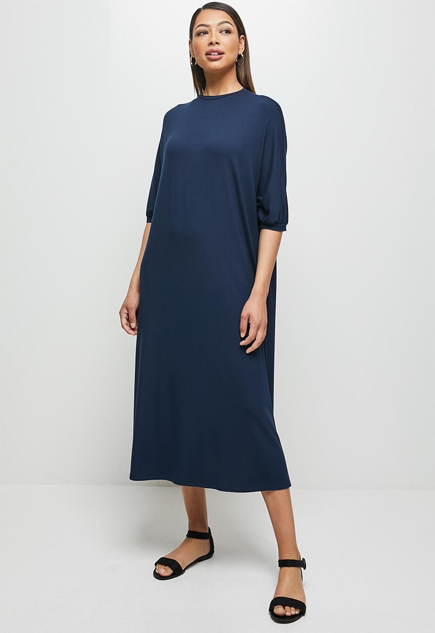 edit - Conscious elbow sleeve swing midi - navy
