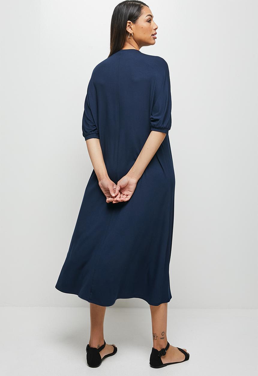 edit - Conscious elbow sleeve swing midi - navy